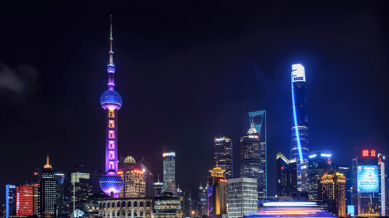 Shanghai Skyline bei Nacht - Unternehmerreise China Delegation.
