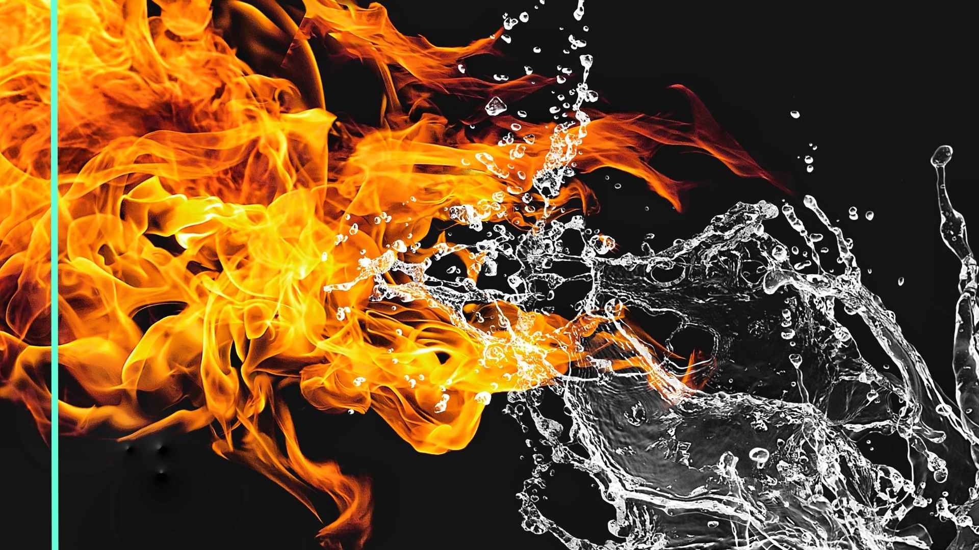 Symbolisches Bild, Wasser und Feuer treffen sich. Entspricht die Reaktion dem Thema Innovation & KI? Konfrontation? Einleitung zum Thema KI-Strategie