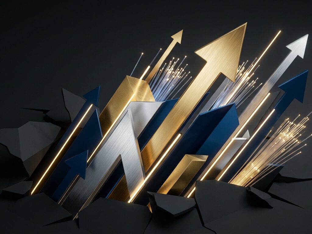 Abstrakte grafische Darstellung von Deutschlands wirtschaftlicher Stärke, die den gesellschaftlichen Pessimismus durchbricht.