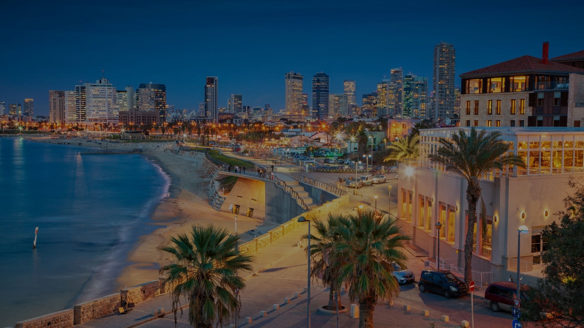 Strand und Skyline von Tel Aviv bei Nacht – Israel Unternehmer-Reise